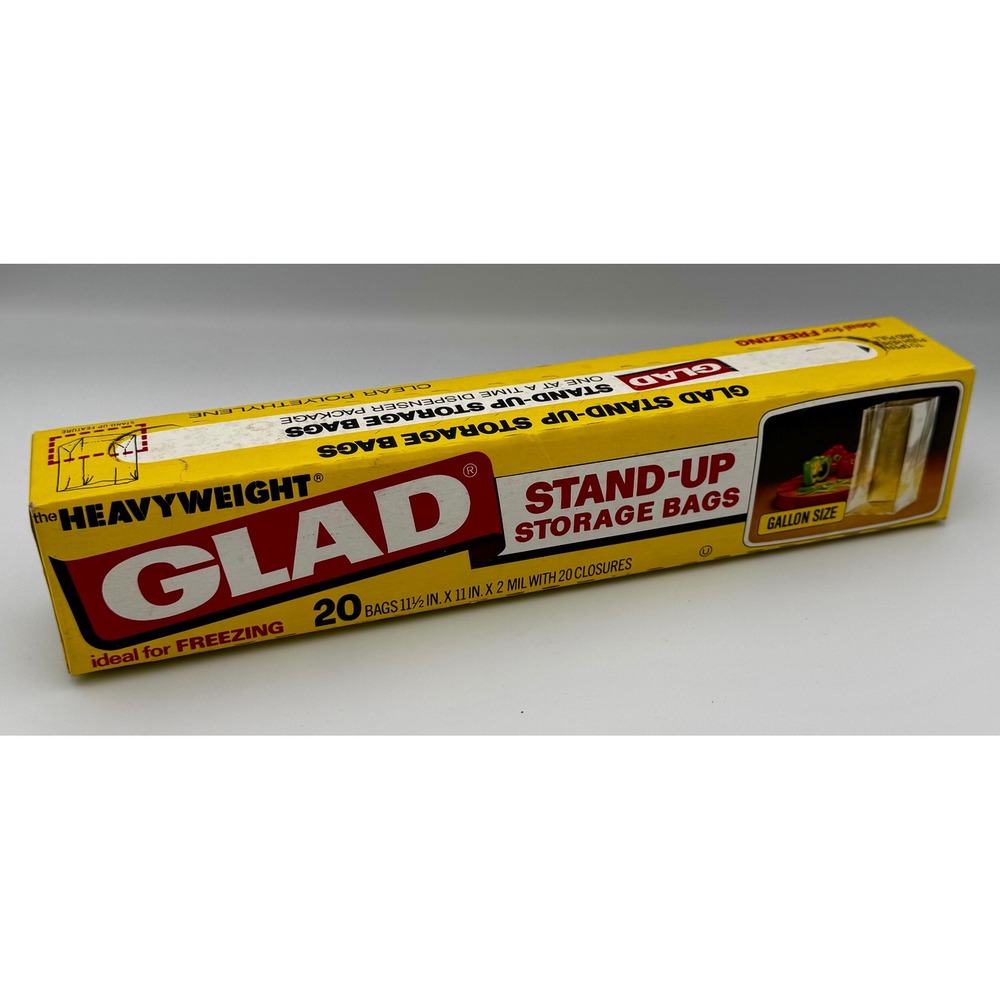 Vintage 1970s Glad Stand-Up Storage Bags Gallon Size Heavyweight 20 Ct Box Prop